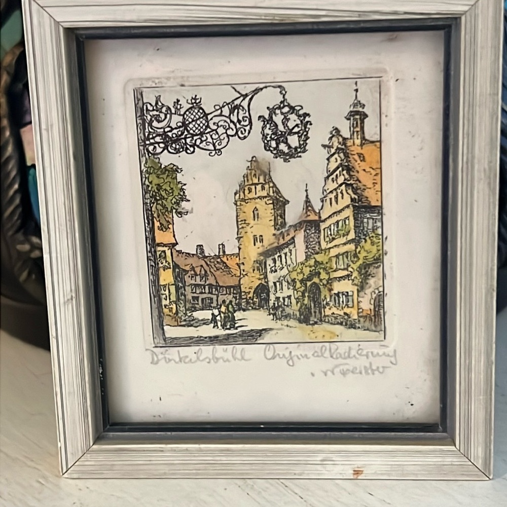 Vintage signed miniature watercolor painting